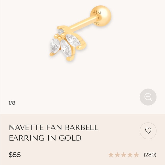 Astrid & Miyu Barbell Earrings Fan Crescent 18k Gold Plated Sterling Silver - Picture 4 of 7